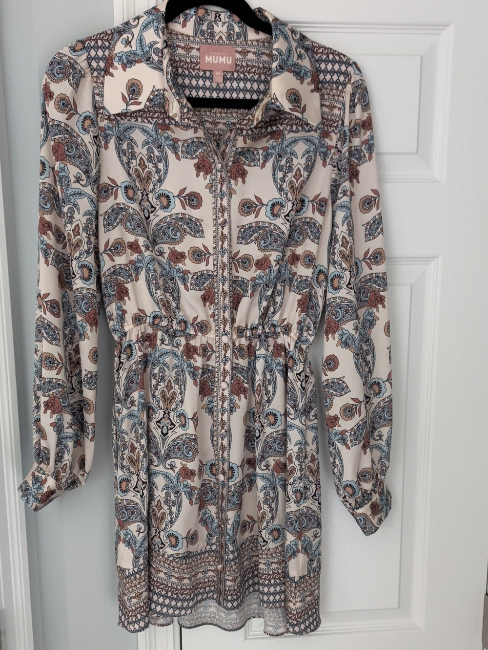 Mumu Cream Paisley Button-Front Shirtdress